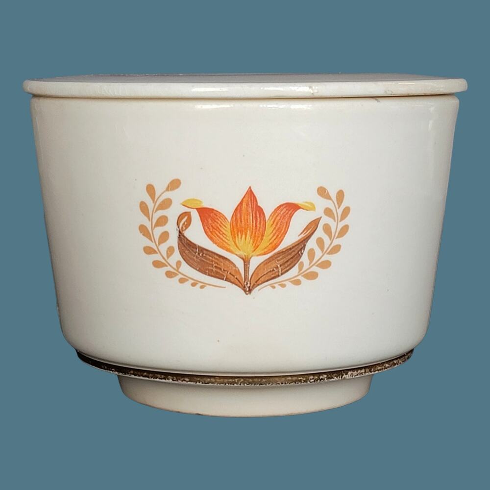 Vintage 1940s Harker Pottery Bakerite "Modern Tulip" Lidded Bowl